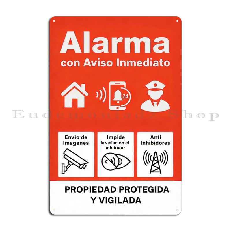 Home Improvement And Hardware - Retro 24h Alarm System Metal Sign