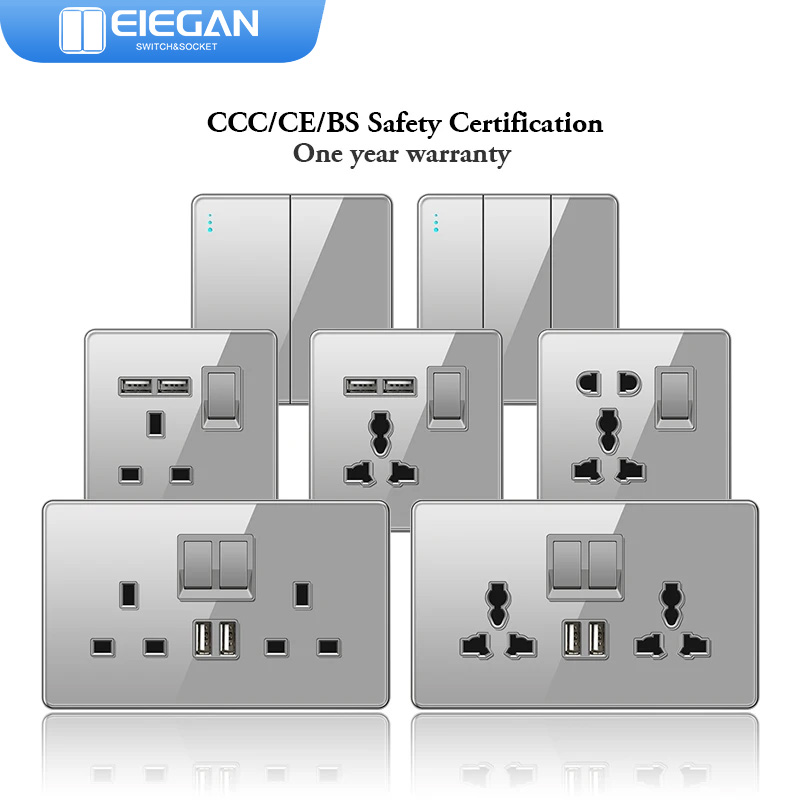 Home Improvement Uk - ELEGAN UK Socket Grey 16A/20A/45A Full