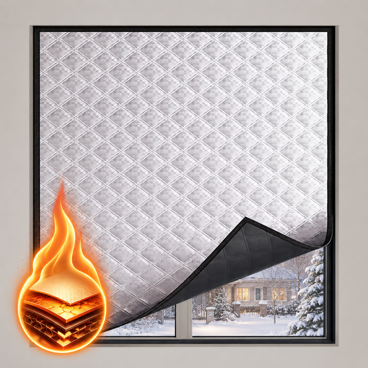 Home Improvement Show - Thermal Window Curtain Kit, Self-Adhesive Quilted